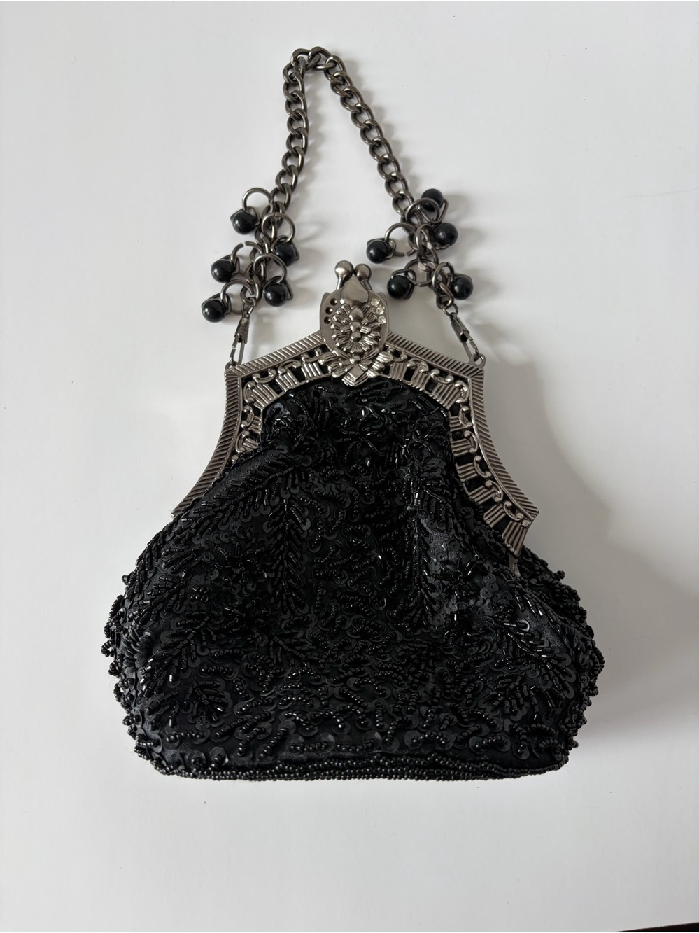 Black beaded evening bag flapper art deco vintage